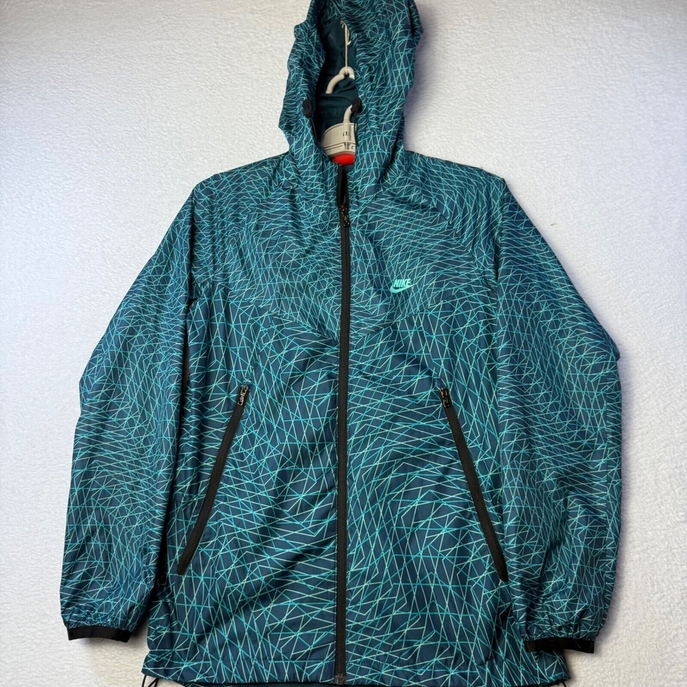 Nike Windrunner Mens Small Teal Navy Geometric Grid Windbreaker 630994-483